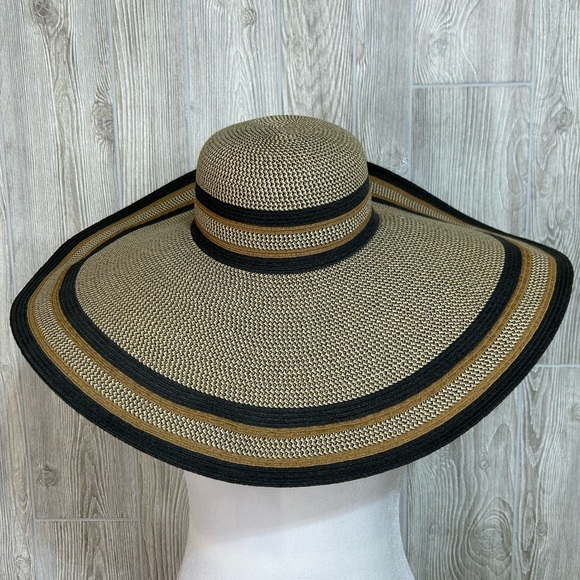 San Diego Hat Company Accessories - San Diego Hat Co. Oversized Floppy Wide Brim Black and Tan Woven Hat